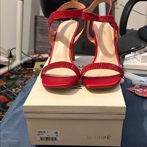 Maripe Red Embellished Strappy Evening Heels